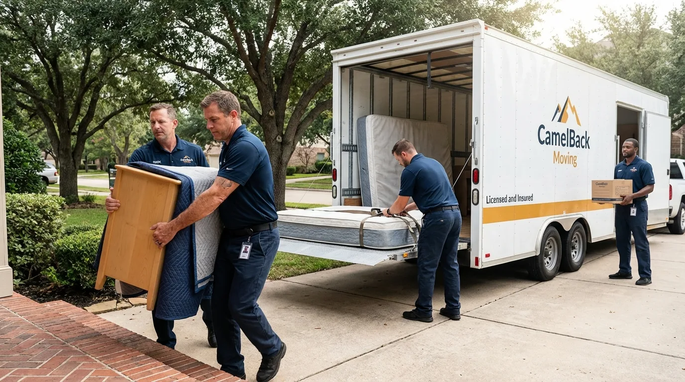 Crew loading residential truck for cross-state move from Wolfeboro, NH