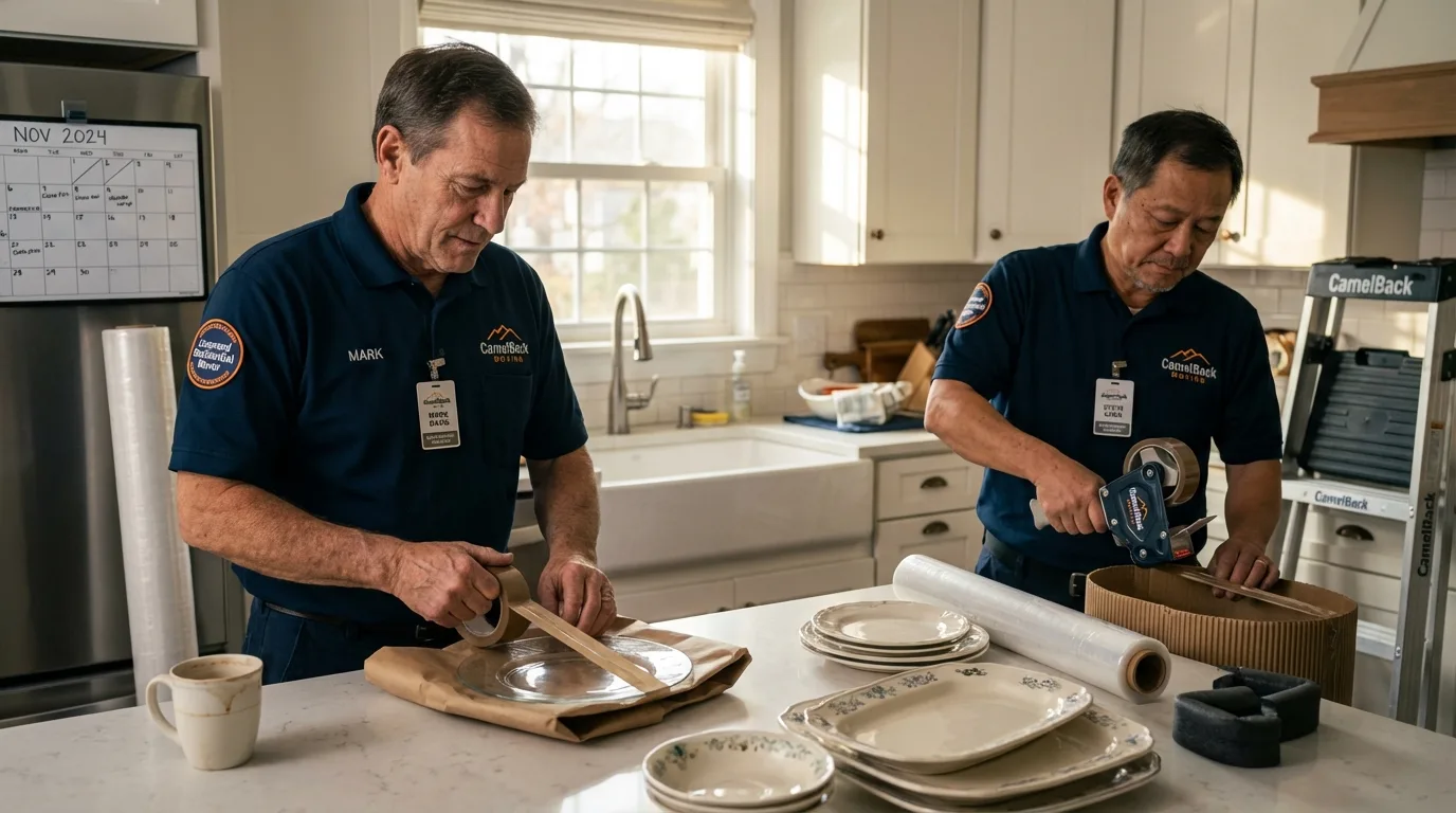 Professional crew packing kitchen dishware in Wolfeboro, NH